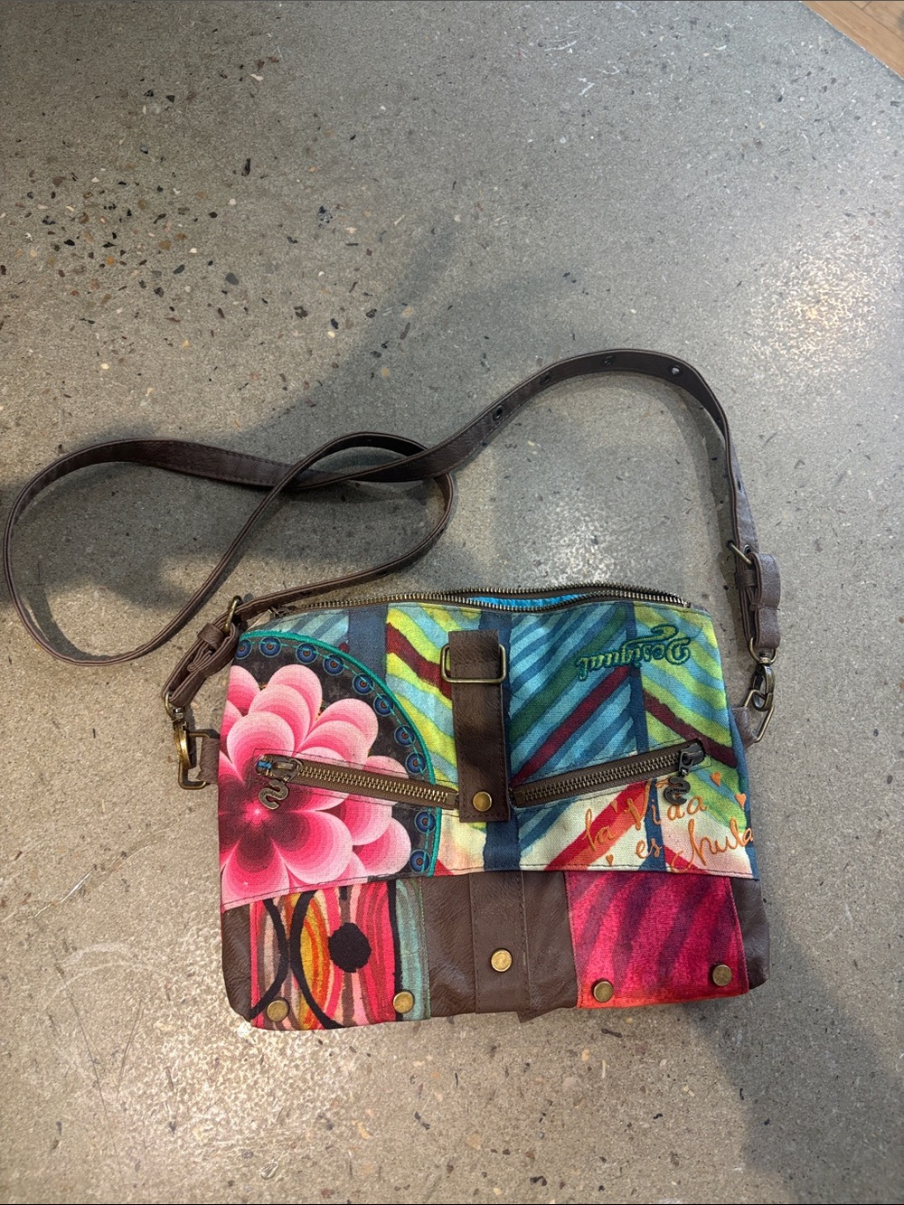 Desigual Colorful Floral Patchwork Crossbody Bag
